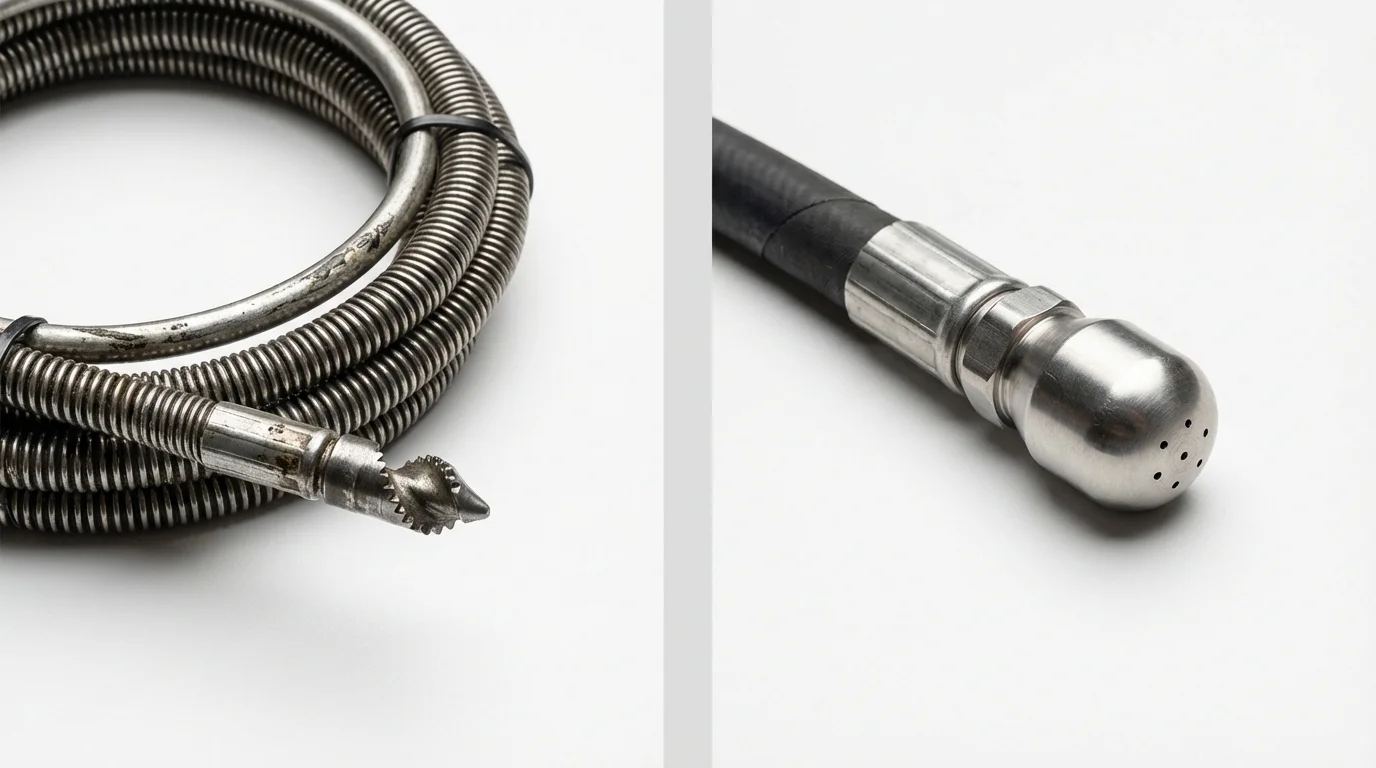 Drain snake cable and hydro jetting nozzle used for drain cleaning in Columbiana, OH