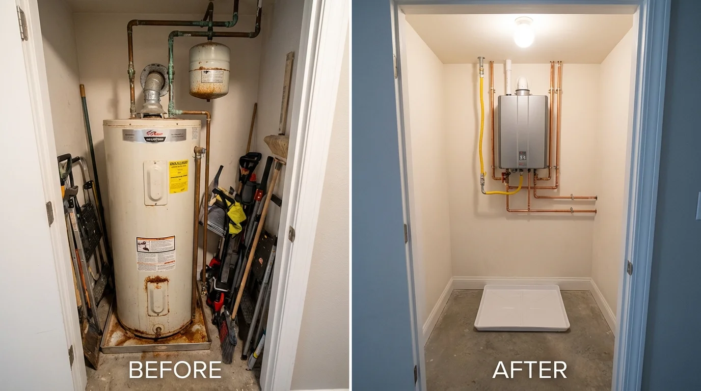 Tank water heater versus wall-mounted tankless unit comparison for Columbiana, OH homeowners